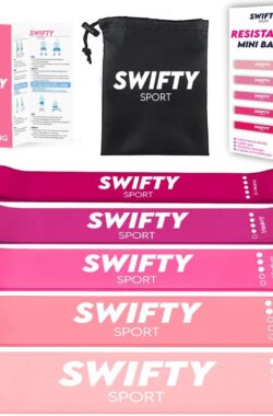 Swifty Weerstandsbanden Set – 5 stuks – Incl. Draagtas en Nederlandstalige Handleiding – Premium Vrouwen Set – Elastiek Fitness band – Fitness banden – Fitness Elastieken, Resistance Band Set , Gymnastiekband , Trainingsbanden