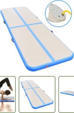 The Living Store Opblaasbare Sportmat – Grijze en blauwe gymnastiekmat – 300 x 100 x 10 cm – Schokabsorberend – Anti-slip – Waterdicht