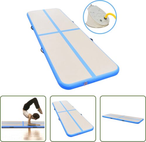 The Living Store Opblaasbare Sportmat - Grijze en blauwe gymnastiekmat - 300 x 100 x 10 cm - Schokabsorberend - Anti-slip - Waterdicht