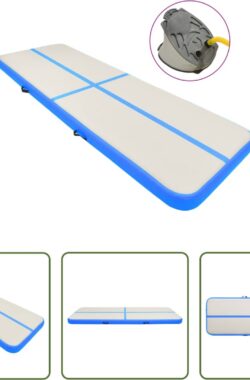 The Living Store Opblaasbare Sportmat – Grote en professionele mat – Schokabsorberend – 400 x 100 x 20 cm – Grijs/Blauw