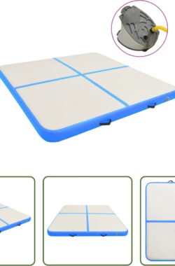 The Living Store Opblaasbare Sportmat – Grote en professionele mat – Schokabsorberend en anti-slip – Waterdicht – PVC – 200 x 200 x 10 cm – Blauw en grijs