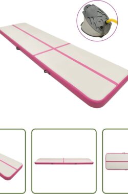 The Living Store Opblaasbare sportmat – Gymnastiekmat – Schokabsorberend – Anti-slip – Waterdicht – Roze/Grijs – 700x100x15cm