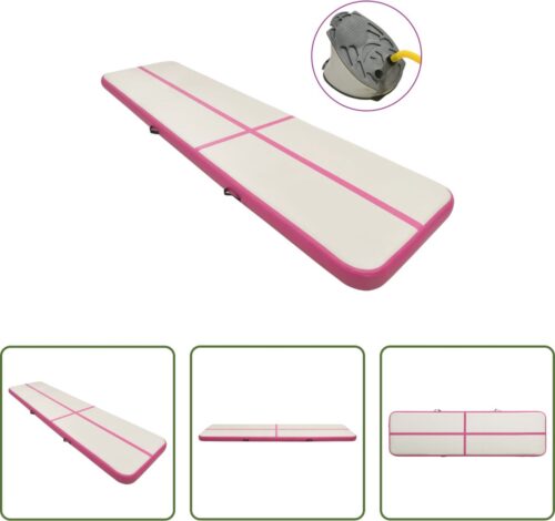 The Living Store Opblaasbare sportmat - Gymnastiekmat - Schokabsorberend - Anti-slip - Waterdicht - Roze/Grijs - 700x100x15cm