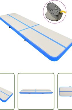 The Living Store Sportmat – Opblaasbaar – Hoge-dichtheid PVC – 800 x 100 x 15 cm – Blauw en grijs