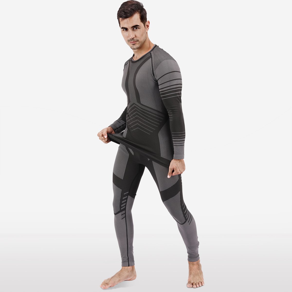 Thermo kleding - thermokleding heren - Grijs - Skisport kleding - Maat 2XL