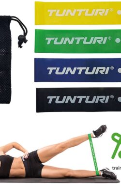 Tunturi 4 Weerstandsbanden Set – Mini Power body band – Weerstandsband – Fitness elastiek – Fitnessband – Trainingsband – Gymnastiekband – Incl. gratis fitness app