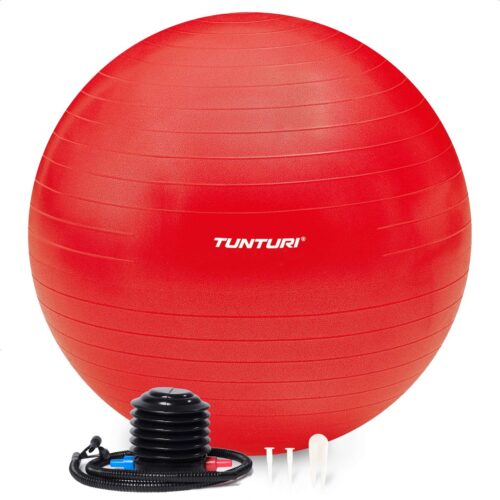 Tunturi Anti Burst Fitness bal met Pomp - Yoga bal 55 cm - Pilates bal - Zwangerschapsbal - 220 kg gebruikersgewicht - Incl Trainingsapp - Rood