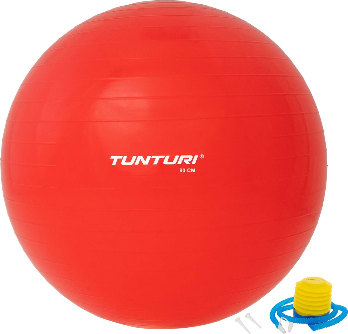 Tunturi Anti Burst Fitness bal met Pomp - Yoga bal 90 cm - Pilates bal - Zwangerschapsbal - 220 kg gebruikersgewicht - Incl Trainingsapp - Rood