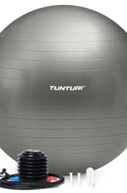 Tunturi Anti Burst Fitness bal met Pomp – Yoga bal 90 cm – Pilates bal – Zwangerschapsbal – 220 kg gebruikersgewicht – Incl Trainingsapp – Zilver