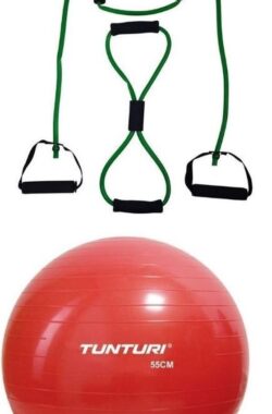 Tunturi – Fitness Set – Tubing Set Groen – Gymball Rood 55 cm