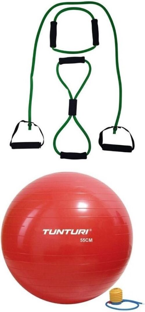 Tunturi - Fitness Set - Tubing Set Groen - Gymball Rood 55 cm