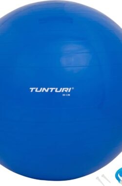 Tunturi Fitness bal – Yoga bal inclusief pomp – Pilates bal – Zwangerschaps bal – Zitbal – 90 cm – Kleur: blauw – Incl. gratis fitness app