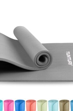 Tunturi NBR Yogamat Anti Slip – Fitnessmat Extra dik & zacht – Sportmat – 180x60x1.5cm – Incl Trainingsapp – Grijs