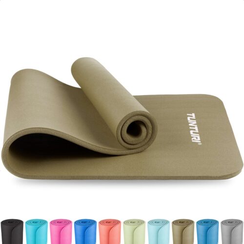 Tunturi NBR Yogamat Anti Slip - Fitnessmat Extra dik & zacht - Sportmat - 180x60x1.5cm - Incl Trainingsapp - Legergroen