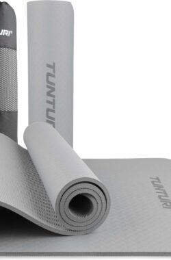 Tunturi Yoga Mat 8mm – Pilates mat – Extra dikke fitness mat – 183x61x0,8 cm – Incl Draagtas – Ecologisch materiaal – Eenvoudig te reinigen – Grijs