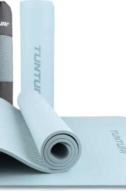 Tunturi Yoga Mat 8mm – Pilates mat – Extra dikke fitness mat – 183x61x0,8 cm – Incl Draagtas – Ecologisch materiaal – Eenvoudig te reinigen – Licht Blauw