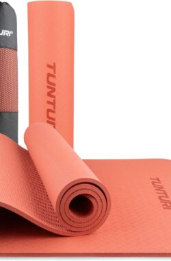 Tunturi Yoga Mat 8mm – Pilates mat – Extra dikke fitness mat – 183x61x0,8 cm – Incl Draagtas – Ecologisch materiaal – Eenvoudig te reinigen – Rosé Goud