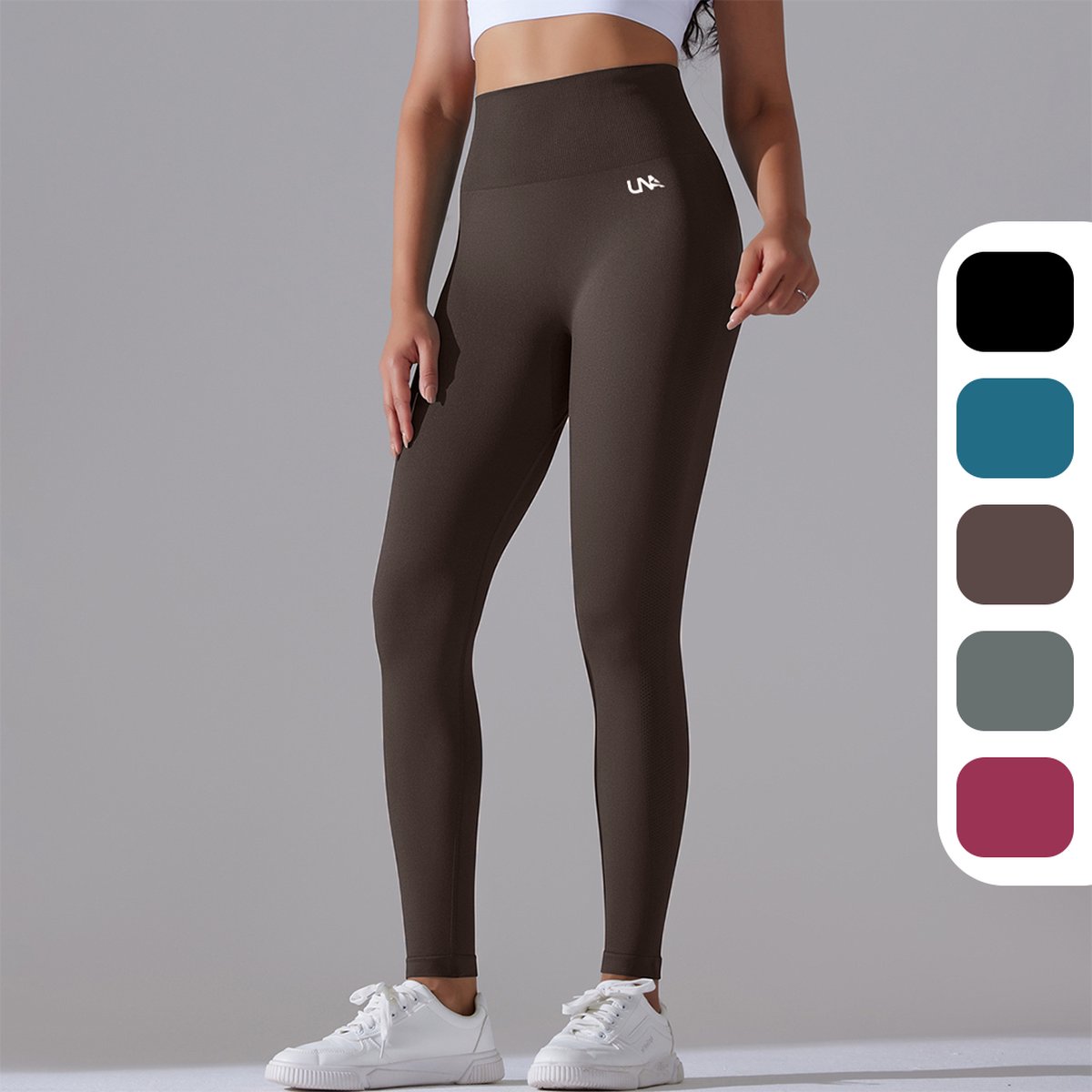 UNA - Sportlegging dames - Sportkleding dames - Sportbroek dames - Yoga Kleding Dames - Scrunch - Tiktok - Squat proof - High waist - Shapewear - Bruin Maat S