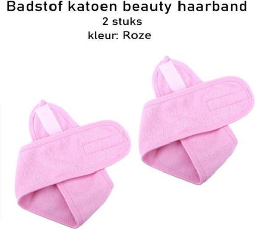 Verstelbaar Badstof Haarband - Haarband - Beauty gezichtsverzorging - Hoofdband - Make Up - Beauty Haarband - Make-up Haarband - Klittenband sluiting - Cosmetica Haarband - schoonheidsspecialiste hoofdband 2 stuks Roze