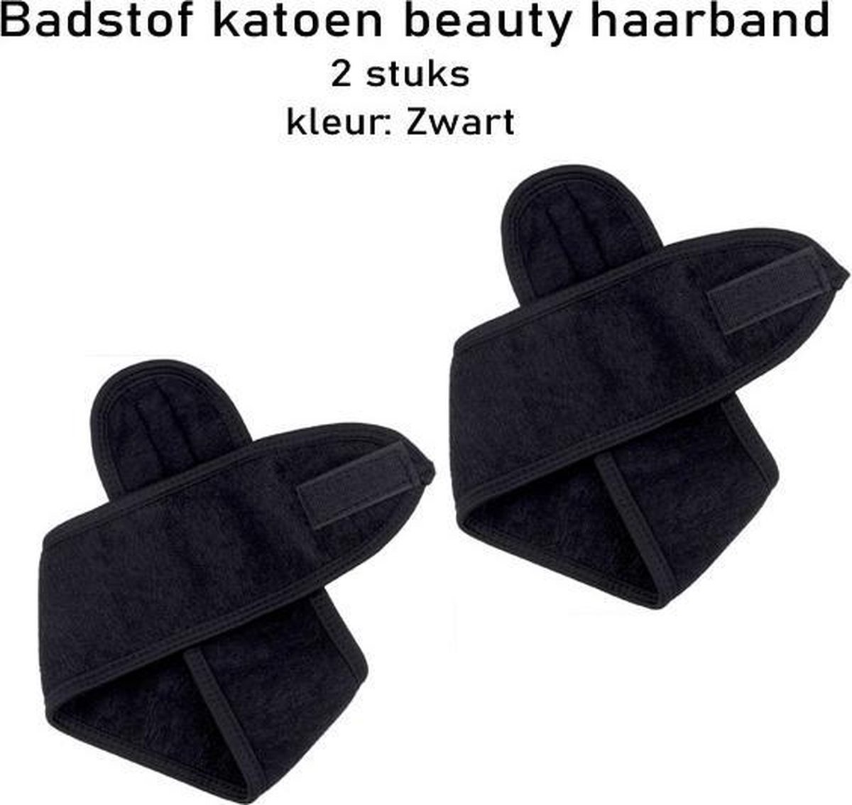 Verstelbaar Badstof Haarband - Haarband - Beauty gezichtsverzorging - Hoofdband - Make Up - Beauty Haarband - Make-up Haarband - Klittenband sluiting - Cosmetica Haarband - schoonheidsspecialiste hoofdband - 2 STUKS zwart