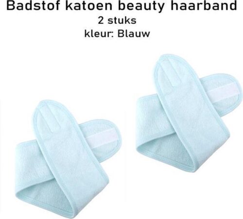 Verstelbaar Badstof Haarband - Haarband - Beauty gezichtsverzorging - Hoofdband - Make Up - Beauty Haarband - Make-up Haarband - Klittenband sluiting - Cosmetica Haarband - schoonheidsspecialiste hoofdband 2 stuks Blauw