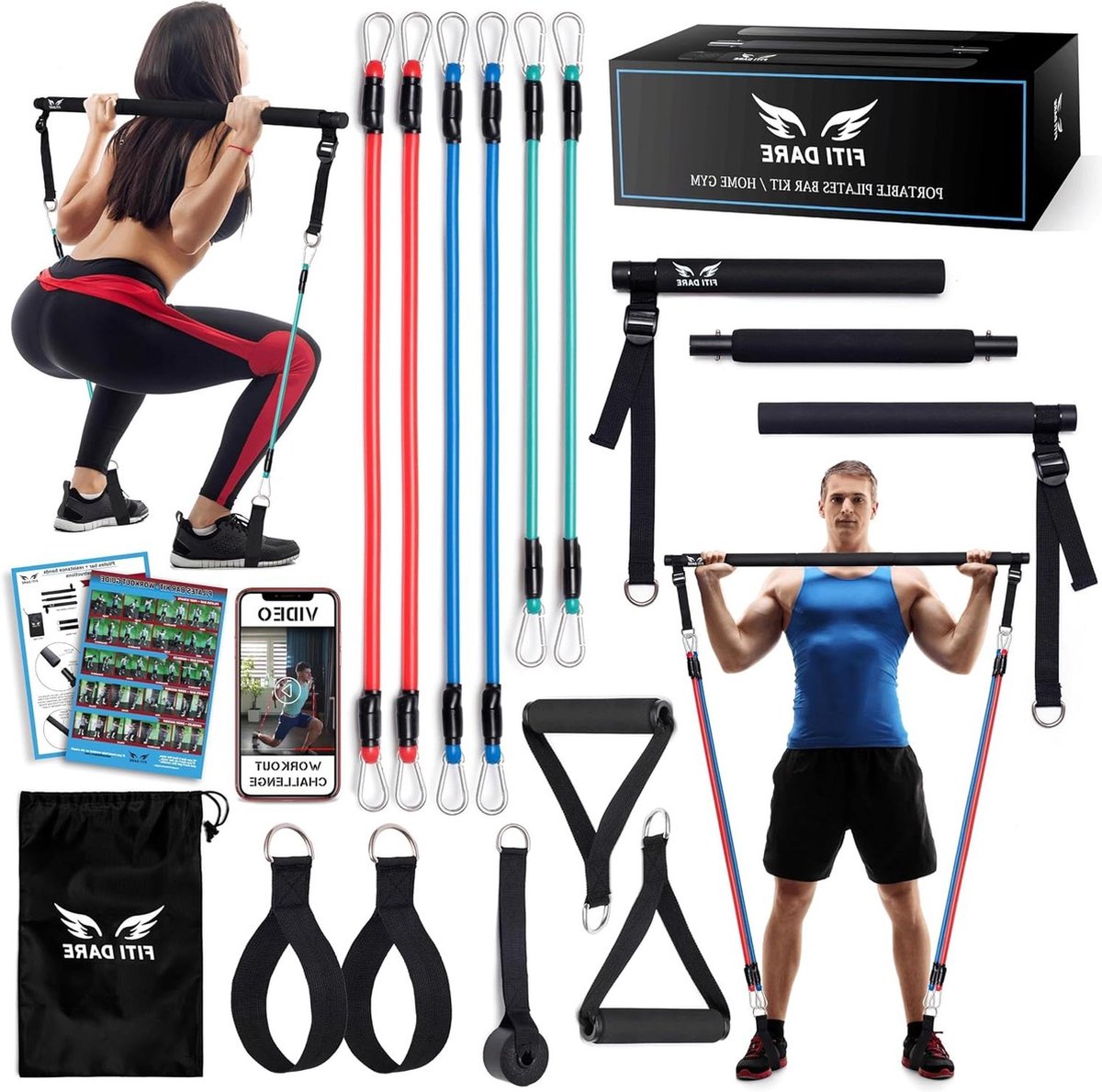 Verstelbare weerstandsband pilates-barkit voor thuis (253035 kg) - dames heren - Fitnessbandenset - Full Body Oefening Gym