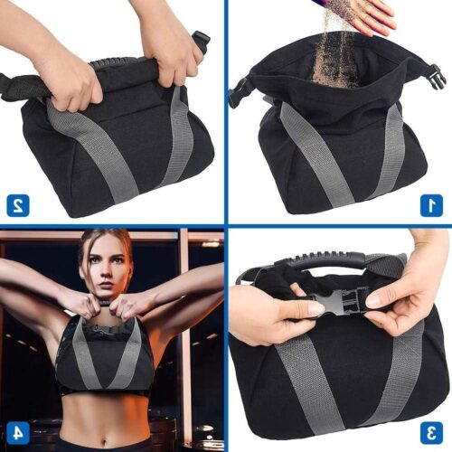 Verstelbare zandzak voor gewichtheffen - met comfortabel handvat en gesp slot - draagbare fitness workout tas voor powerlifting en crossfit verstelbare kettlebell