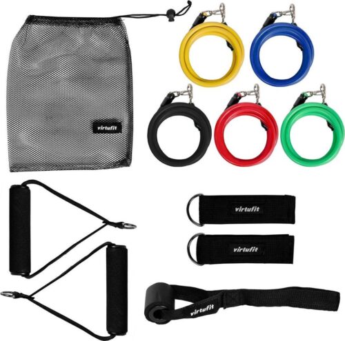 VirtuFit - Resistance Kit - 11-delige Weerstandsbanden Set - Met Handvaten - Fitness Elastieken - 3 Weerstandskabels - 3 Weerstanden - Resistance Bands - Fitness Elastieken - Full Body Workout - CrossFit - Thuis Sporten - Yoga, CrossFit & Fitness