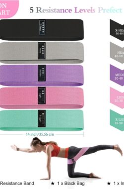 Weerstandsbanden, weerstandsband voor Heupen en Benen, Stof weerstandbanden Set,5x Resistance Bands Booty Bands voor Vrouwen/Mannen, Fitness Band voor Yoga, Pilates