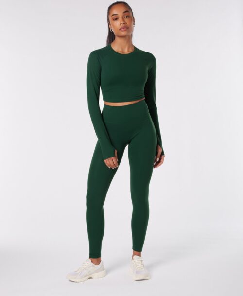 YO-GAYA - Long Sleeve Crop Top - Jungle Green - Maat - L - Fitness - Sportkleding