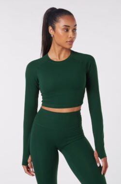 YO-GAYA – Long Sleeve Crop Top – Jungle Green – Maat – XS – Fitness – Sportkleding