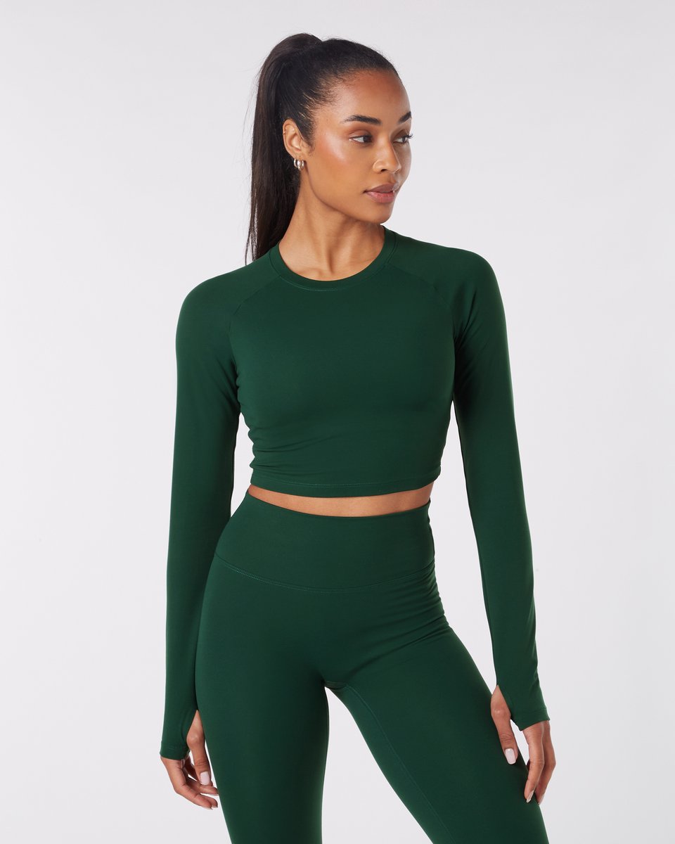 YO-GAYA - Long Sleeve Crop Top - Jungle Green - Maat - XS - Fitness - Sportkleding