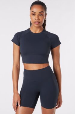 YO-GAYA – Short Sleeve Crop Top – Deep Ocean Blue – Maat – L – Fitness – Sportkleding