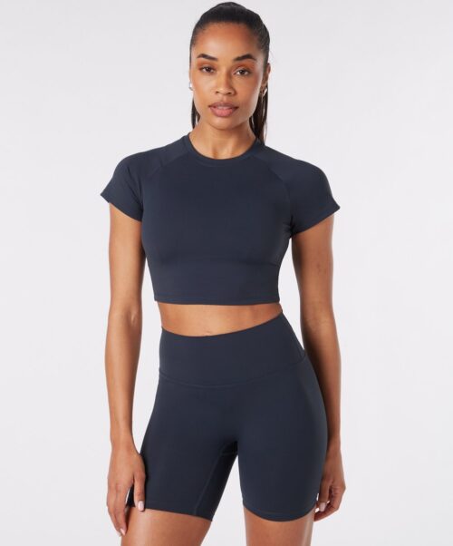 YO-GAYA - Short Sleeve Crop Top - Deep Ocean Blue - Maat - L - Fitness - Sportkleding