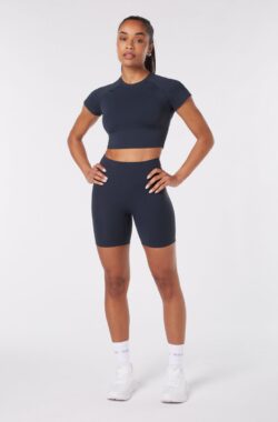 YO-GAYA – Short Sleeve Crop Top – Deep Ocean Blue – Maat – M – Fitness – Sportkleding