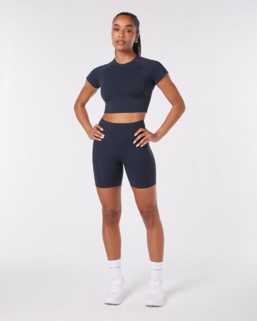 YO-GAYA - Short Sleeve Crop Top - Deep Ocean Blue - Maat - M - Fitness - Sportkleding