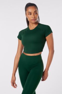 YO-GAYA – Short Sleeve Crop Top – Jungle Green – Maat – L – Fitness – Sportkleding