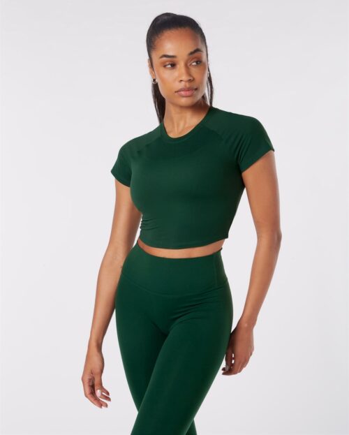 YO-GAYA - Short Sleeve Crop Top - Jungle Green - Maat - L - Fitness - Sportkleding