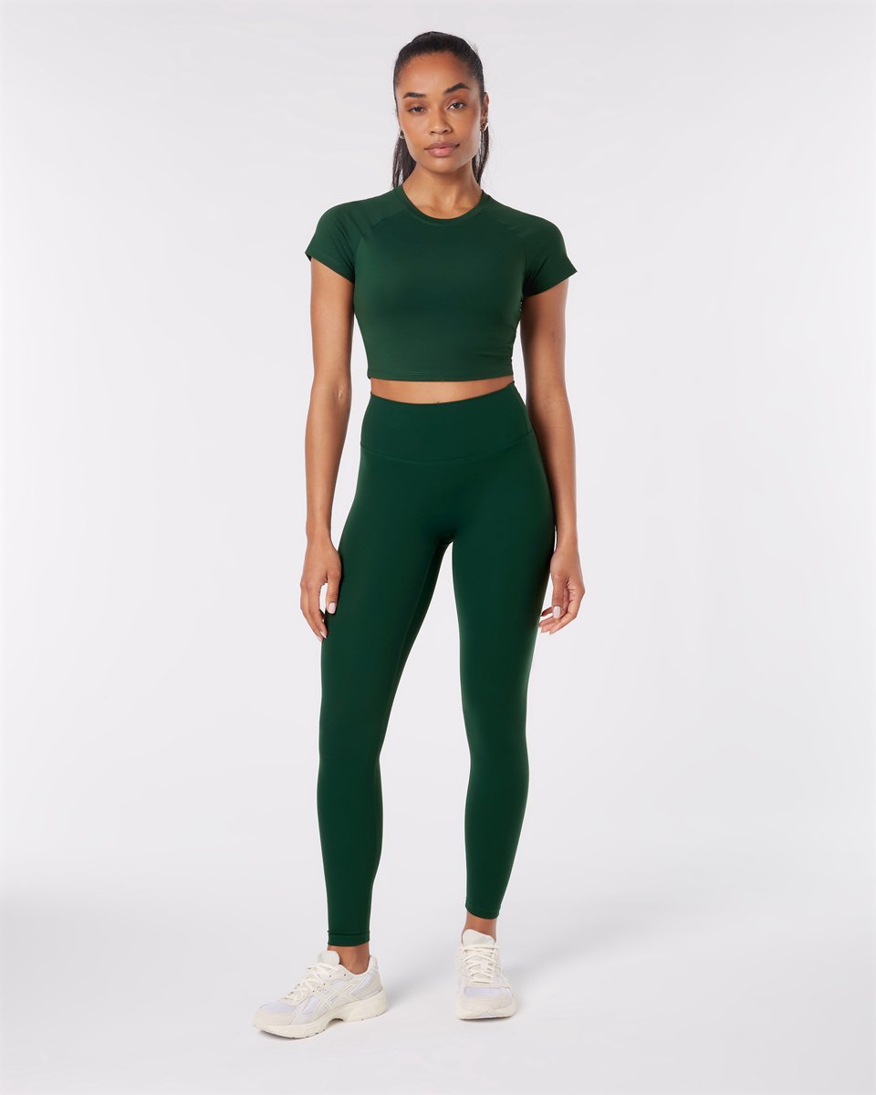 YO-GAYA - Short Sleeve Crop Top - Jungle Green - Maat - M - Fitness - Sportkleding