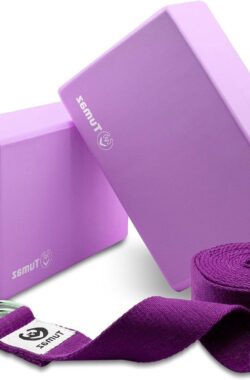 Yoga Blocks Set of 2 with Premium Strap – High Density Bricks for Spine Flexibility – Yoga & Pilates – Lightweight Anti-slip Surface – Extra-Durable – Instruction E-Book