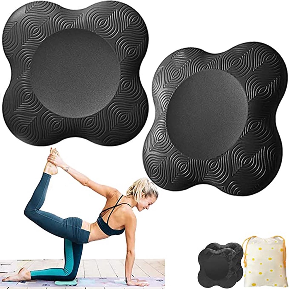 Yoga Kniekussen - Antislip Yoga Kniebeschermer Mat Minimaliseert Ondersteunt Knieën Pols en Ellebogen Gebruikt voor Pilates Training Mat Yoga Bolster Kniebeschermers Sport & Fitness Mat Pack van 2 (zwart)