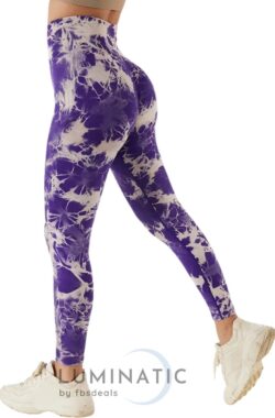 Yoga Legging – Fitness Legging – Sportlegging Dames – Tie Dye – High Waist Legging – Yoga Kleding Dames – Yoga Broek Dames – Sportkleding Dames – Sportbroek Dames – Legging & Shapewear Dames | Luminatic® | Paars | M