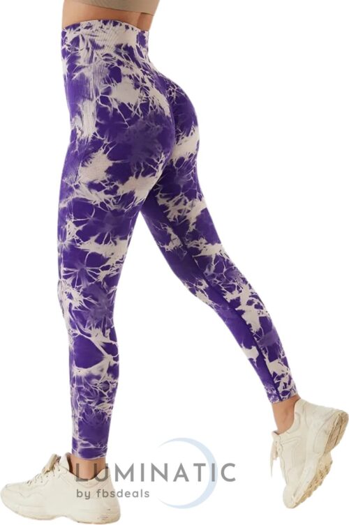 Yoga Legging - Fitness Legging - Sportlegging Dames - Tie Dye - High Waist Legging - Yoga Kleding Dames - Yoga Broek Dames - Sportkleding Dames - Sportbroek Dames - Legging & Shapewear Dames | Luminatic® | Paars | M