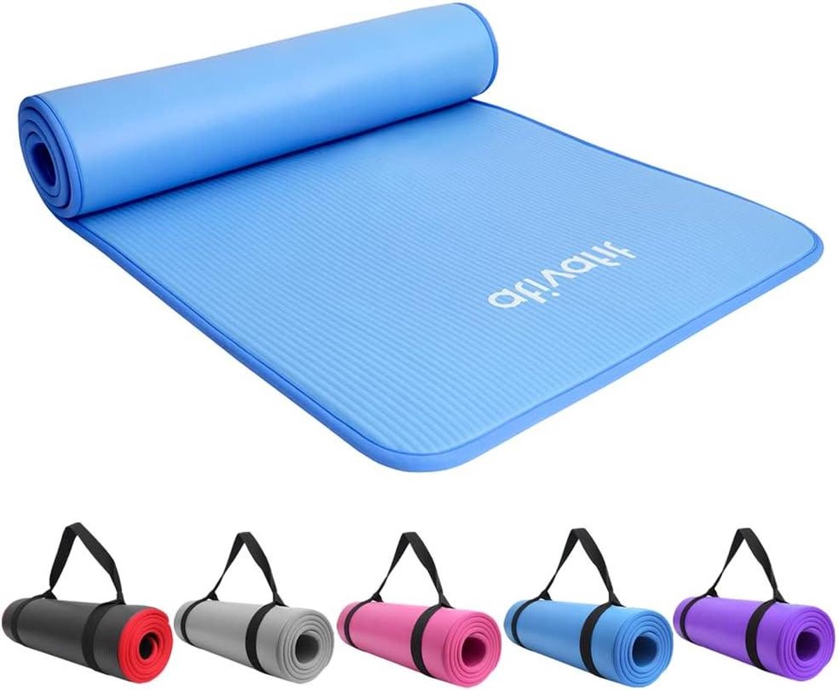 Yoga Mat 10 mm Thick Training Mat - 183 cm x 61 cm - Non-Slip Sports Mat - Carry Strap - Ideal for Pilates Yoga - Home Workouts