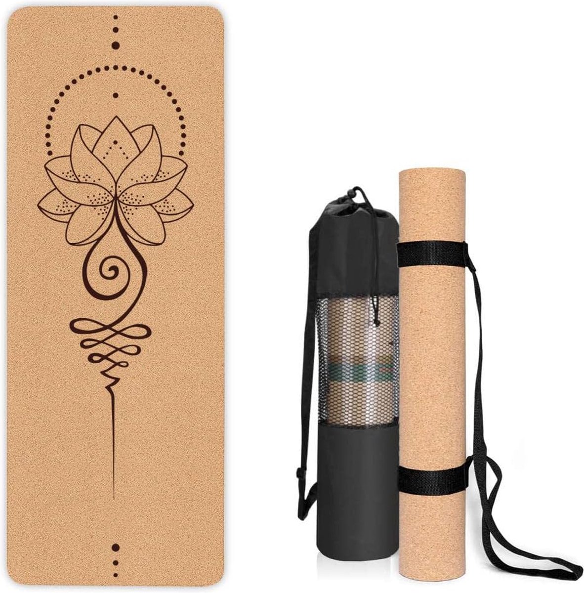 Yoga Mat Non-Slip Uniek Ontwerp Natuurlijk Kurk TPE Materiaal Fitness Trainingsmat Non-Slip voor Thuis, Pilates, Aerobics, Fitness & Training 183 x 61 cm