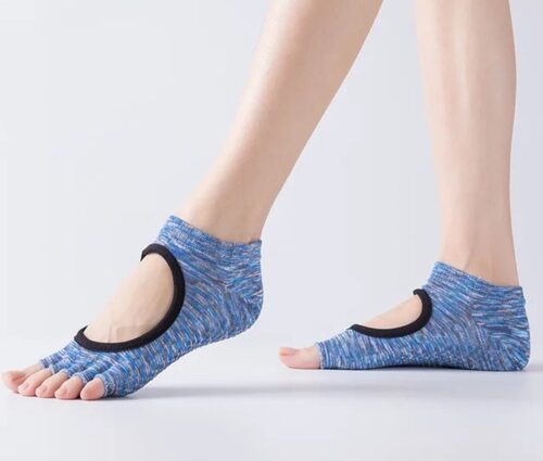 Yoga Sokken Full Open Toe | Volle Teen Yoga Sok | Met Anti Slip Onderkant | Antislip Sokken | Pilates Sokken | Maat 36-40 I Blauw Patroon