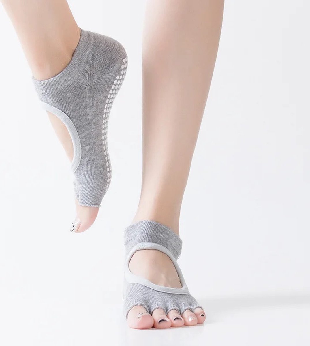 Yoga Sokken Full Open Toe | Volle Teen Yoga Sok | Met Anti Slip Onderkant | Antislip Sokken | Pilates Sokken | Maat 36-40 I Grijs