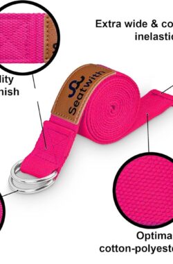 Yoga Stretching Strap – Oefenbanden – Transporttas + Training Instructies Inbegrepen – Voor Fitness, Pilates, Fysiotherapie, roze