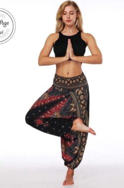 Yoga Trousers Baggy Boho Jumpsuit gym Rood Zwart- Vrouwen – Maat M