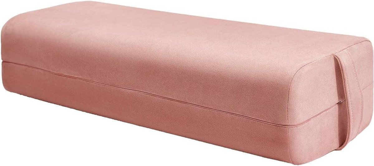 Yoga bolster veerkrachtig kussen - comfortabel meditatiekussen van gemengde dichtheid met een machine wasbaar kussensloop van suède en handvat yoga block wood